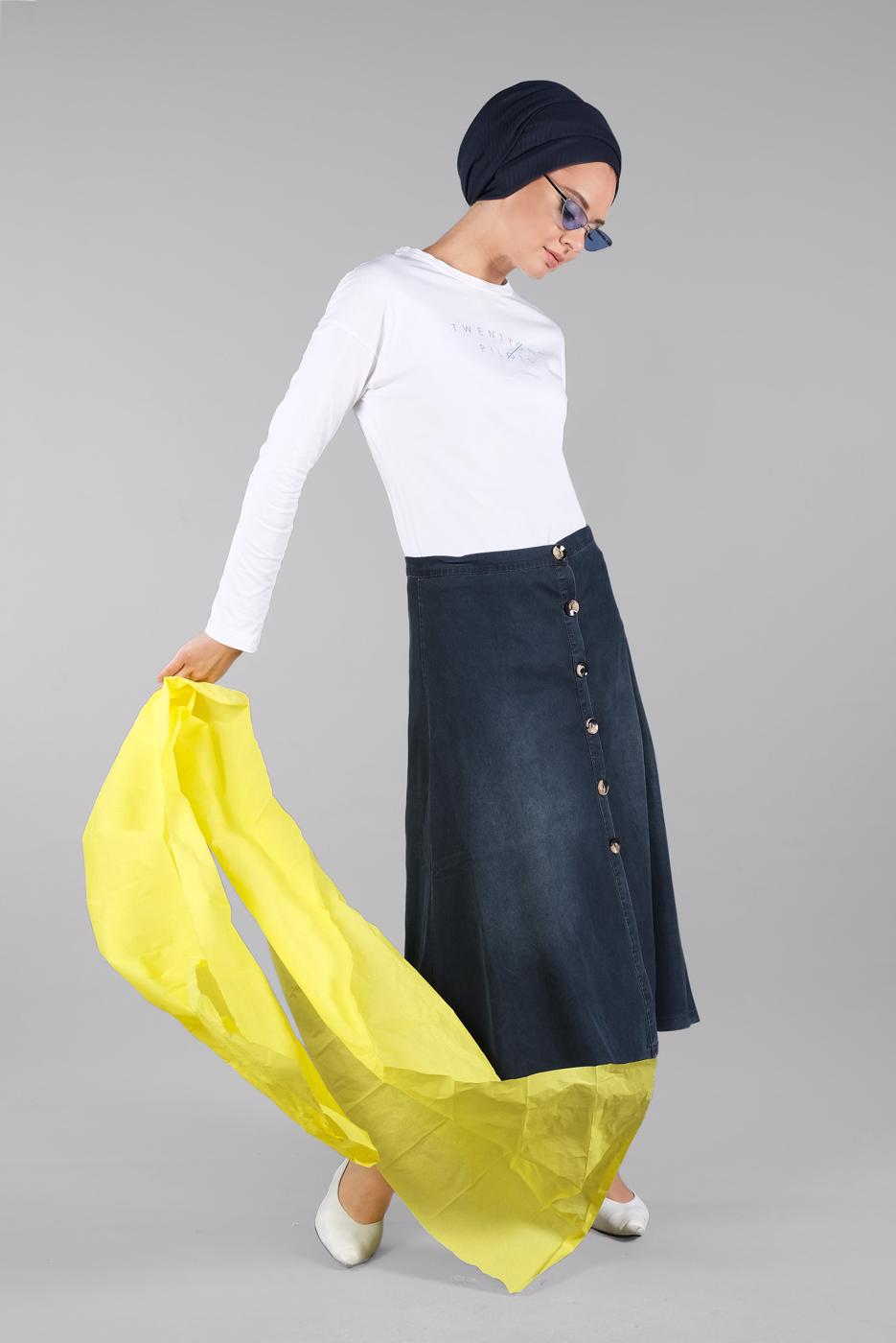 Tesettür giyim LACİVERT ÖNDEN DÜĞMELİ DENİM ETEK 9003