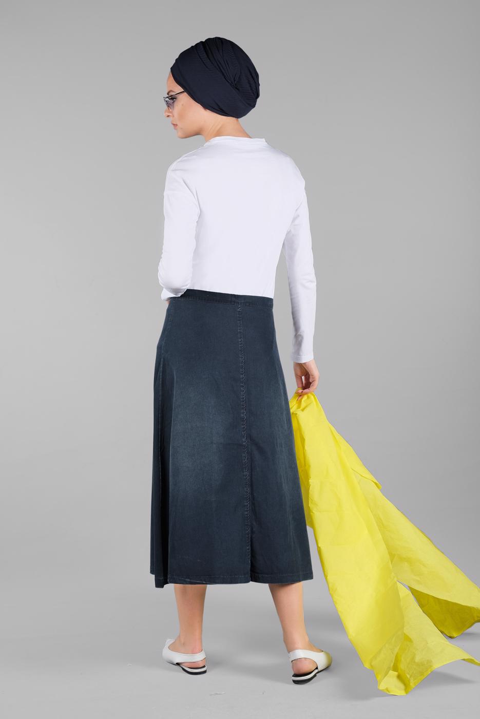 Tesettür giyim LACİVERT ÖNDEN DÜĞMELİ DENİM ETEK 9003