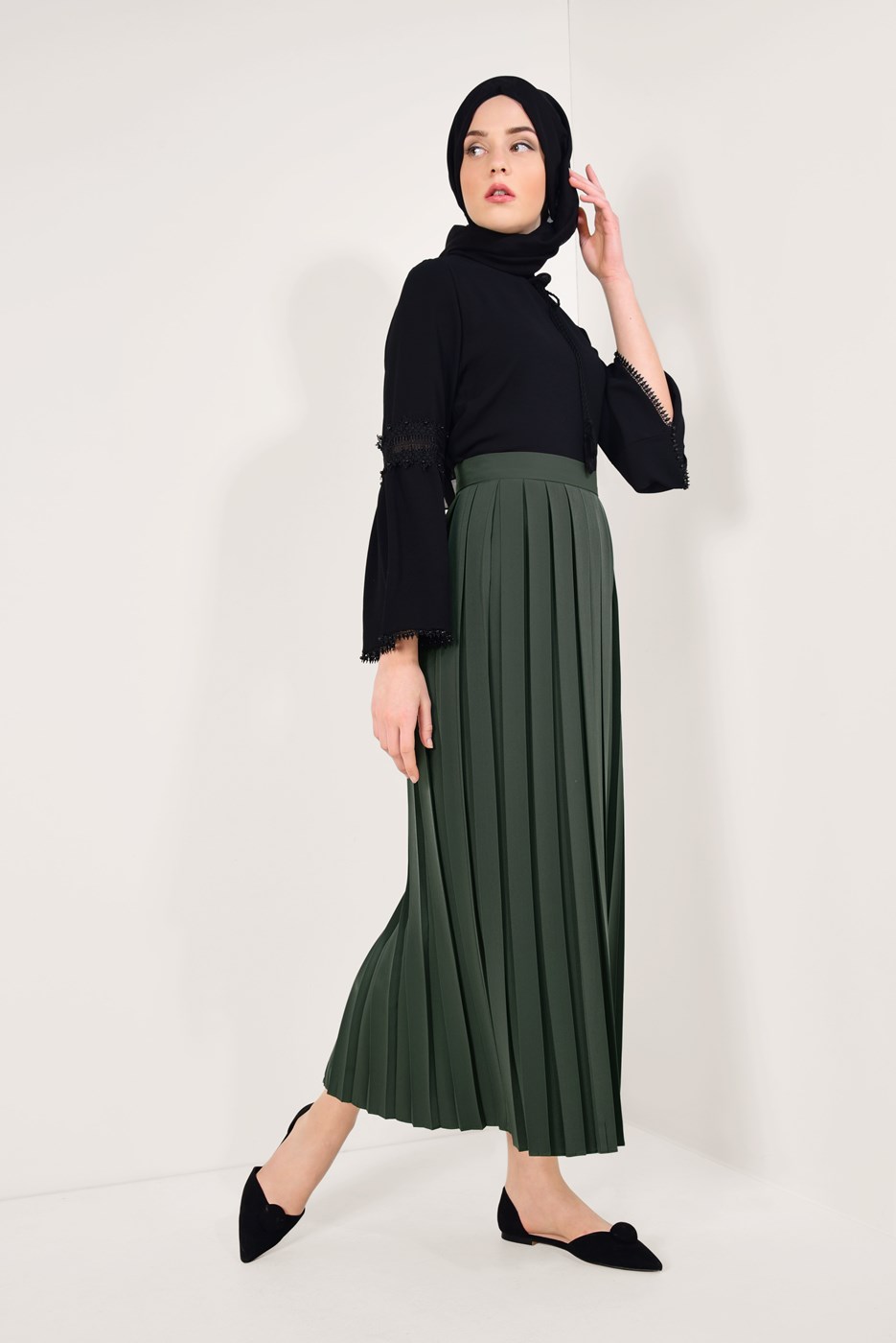 Hijab clothing KHAKI LONG PLEATED SKIRT T 9829 