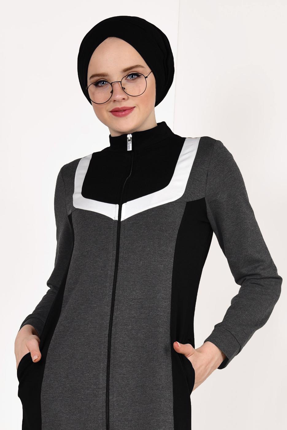Tesettür giyim SİYAH  FERMUARLI CEPLİ EŞOFMAN FERACE 1838