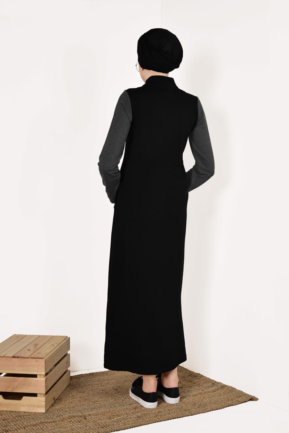 Tesettür giyim SİYAH  FERMUARLI CEPLİ EŞOFMAN FERACE 1838