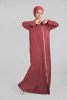 Tesettür giyim KAHVE  BİYELİ FERMUARLI FERACE 10206 