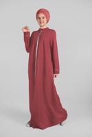 Tesettür giyim KAHVE  BİYELİ FERMUARLI FERACE 10206 