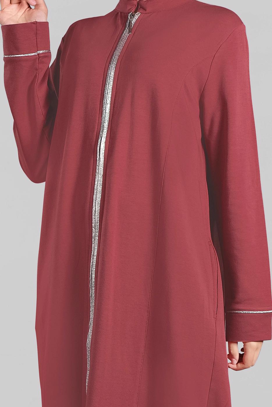 Tesettür giyim KAHVE  BİYELİ FERMUARLI FERACE 10206 