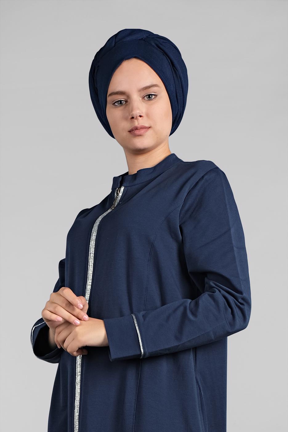 Tesettür giyim LACİVERT  BİYELİ FERMUARLI FERACE 10206 