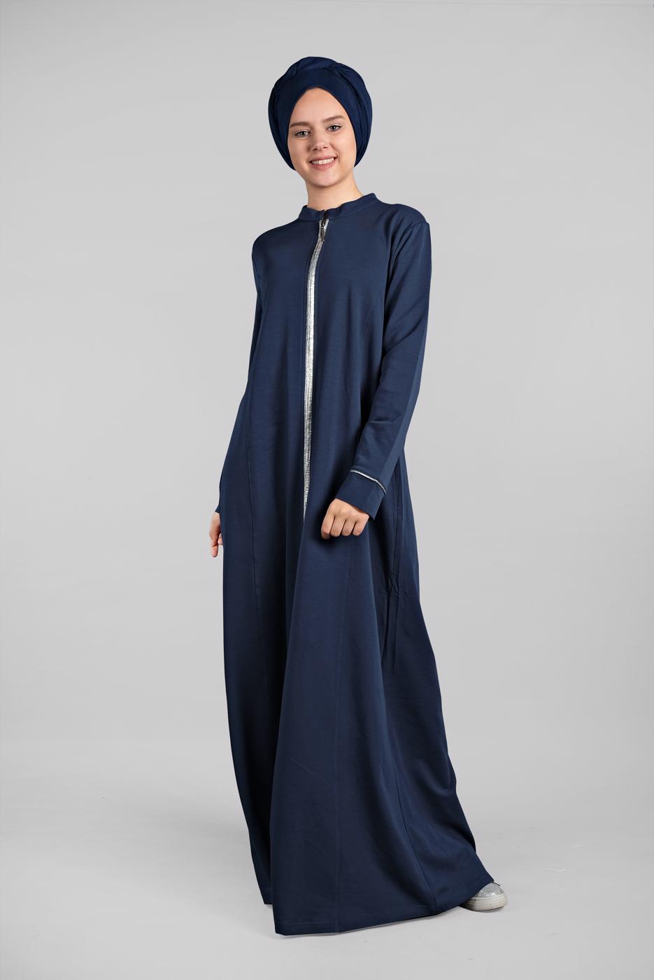 Tesettür giyim LACİVERT  BİYELİ FERMUARLI FERACE 10206 