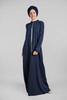 Tesettür giyim LACİVERT  BİYELİ FERMUARLI FERACE 10206 