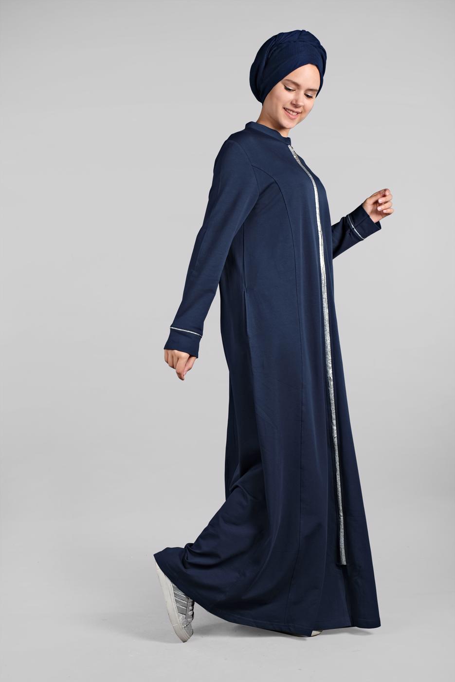 Tesettür giyim LACİVERT  BİYELİ FERMUARLI FERACE 10206 