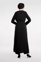 Tesettür giyim SİYAH KOLLARI PUL PAYET ŞERİTLİ BELİ KUŞAKLI FERACE 51991