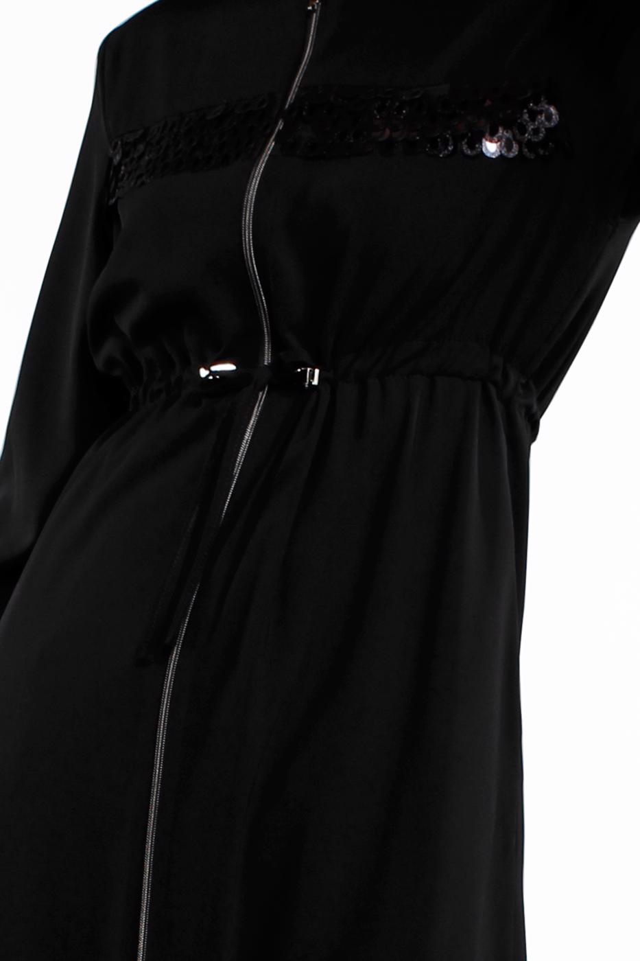 Tesettür giyim SİYAH BOYDAN FERMUARLI BELİ BÜZGÜLÜ FERACE 60991