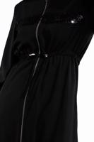 Tesettür giyim SİYAH BOYDAN FERMUARLI BELİ BÜZGÜLÜ FERACE 60991