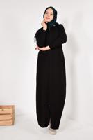 Tesettür giyim SİYAH FERMUARLI KAPÜŞONLU İKİ YANI CEPLİ EŞOFMAN FERACE 0338