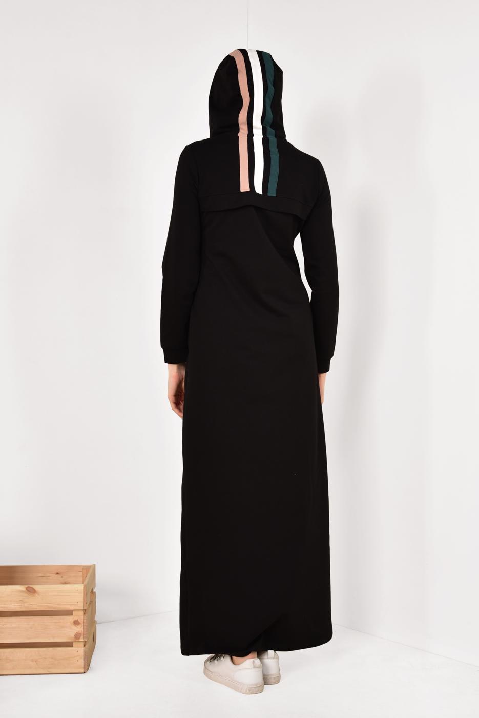 Tesettür giyim SİYAH FERMUARLI KAPÜŞONLU İKİ YANI CEPLİ EŞOFMAN FERACE 0338