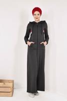 Tesettür giyim GRİ FERMUARLI KAPÜŞONLU İKİ YANI CEPLİ EŞOFMAN FERACE 0338