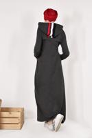 Tesettür giyim GRİ FERMUARLI KAPÜŞONLU İKİ YANI CEPLİ EŞOFMAN FERACE 0338