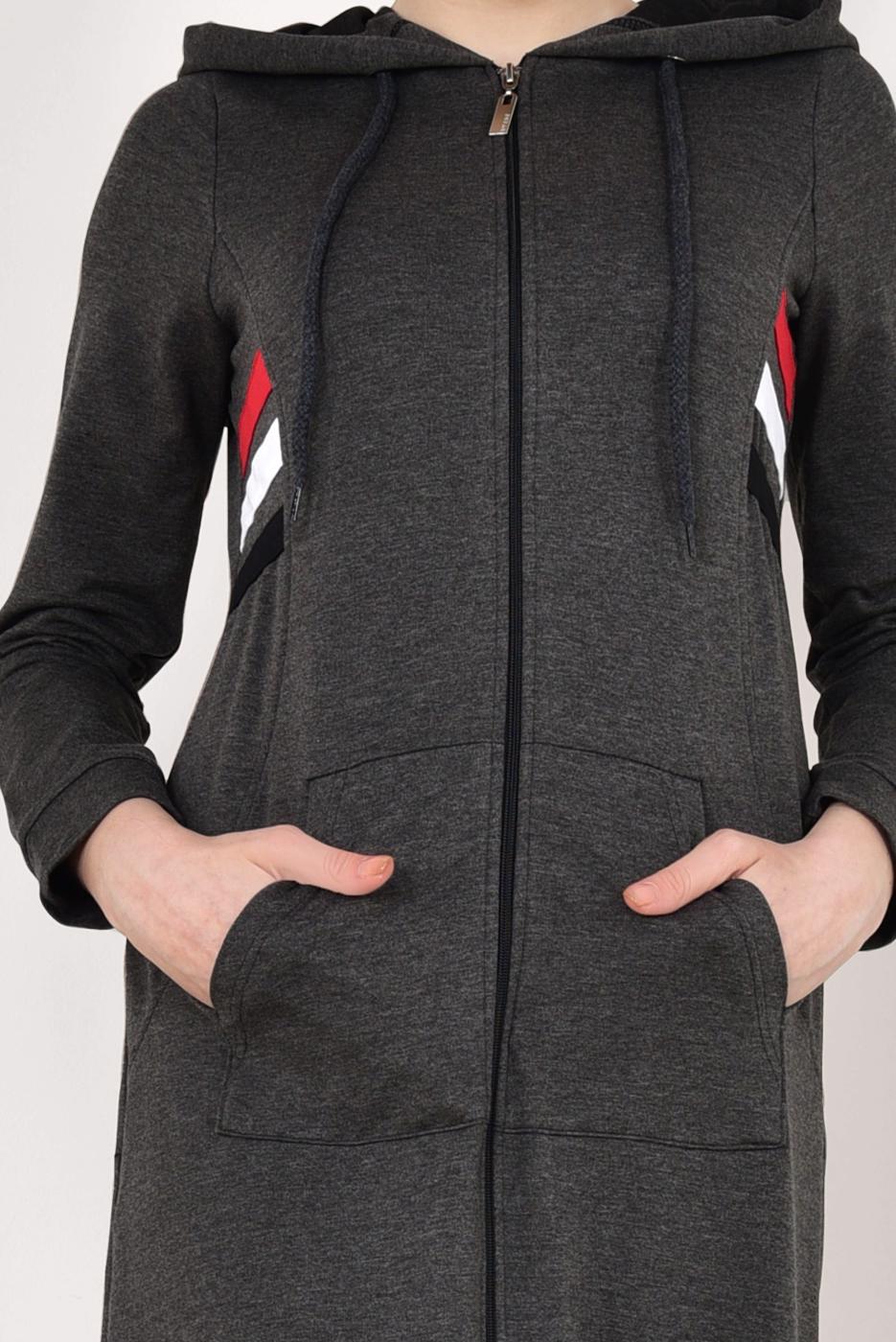 Tesettür giyim GRİ FERMUARLI KAPÜŞONLU İKİ YANI CEPLİ EŞOFMAN FERACE 0338