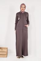 Tesettür giyim KAHVE FERMUARLI KAPÜŞONLU İKİ YANI CEPLİ EŞOFMAN FERACE 0338