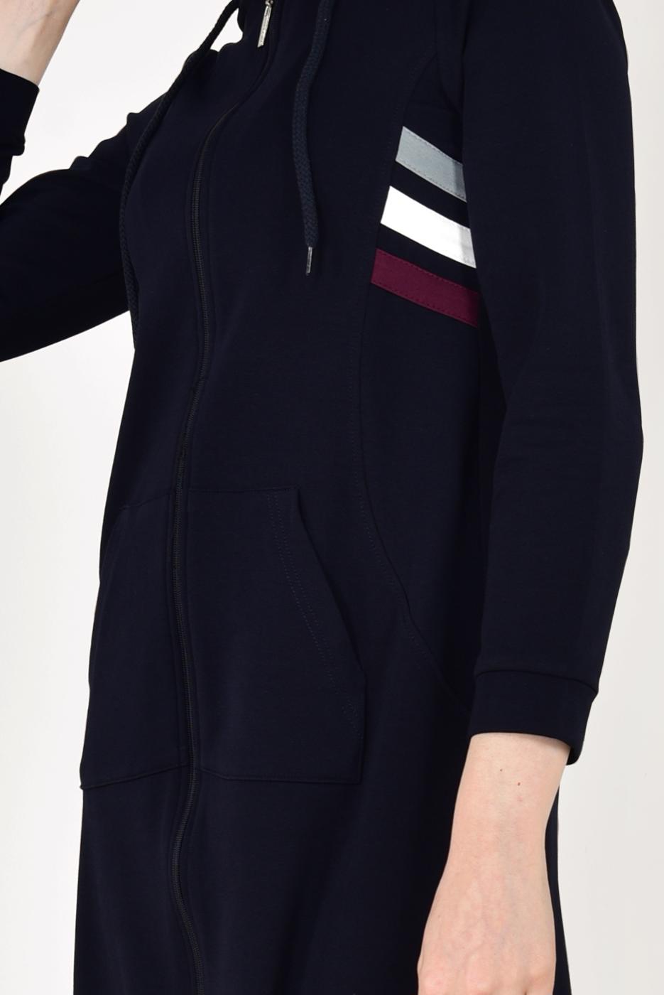 Tesettür giyim LACİVERT FERMUARLI KAPÜŞONLU İKİ YANI CEPLİ EŞOFMAN FERACE 0338