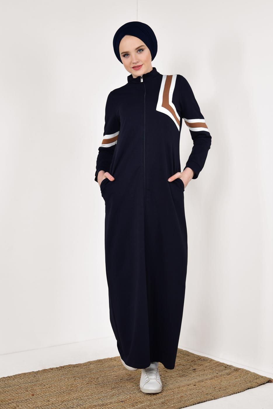 Tesettür giyim LACİVERT FERMUARLI EŞOFMAN FERACE 6338