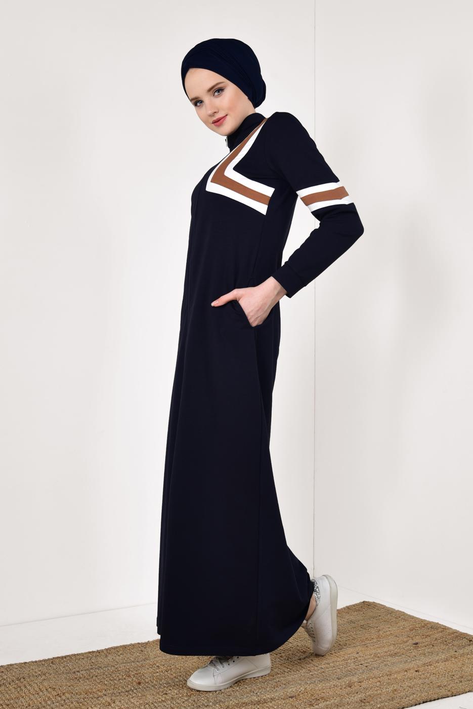 Tesettür giyim LACİVERT FERMUARLI EŞOFMAN FERACE 6338