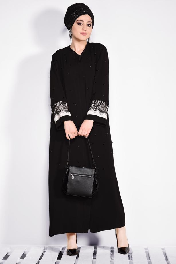 Hijab clothing BLACK PEARL DETAILED ABAYA T 8265  - TRENDTESETTÜR