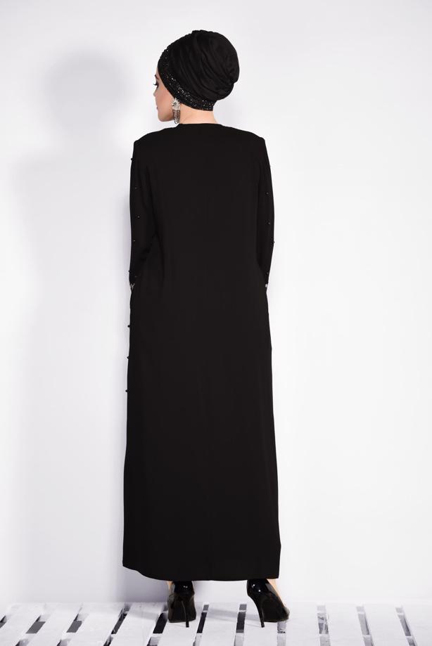 Hijab clothing BLACK PEARL DETAILED ABAYA T 8265  - TRENDTESETTÜR