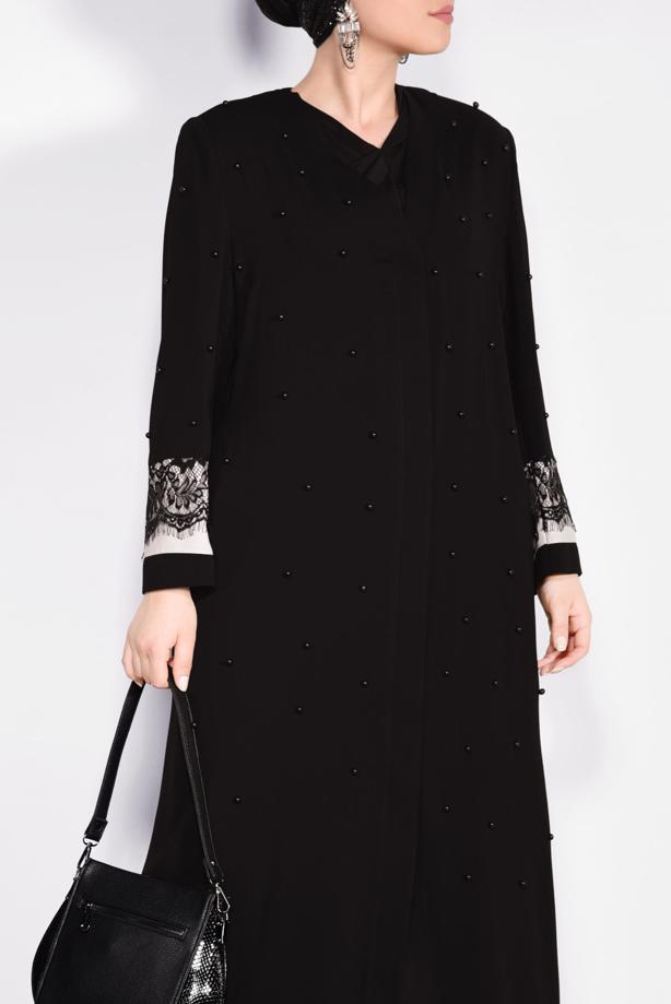 Hijab clothing BLACK PEARL DETAILED ABAYA T 8265  - TRENDTESETTÜR