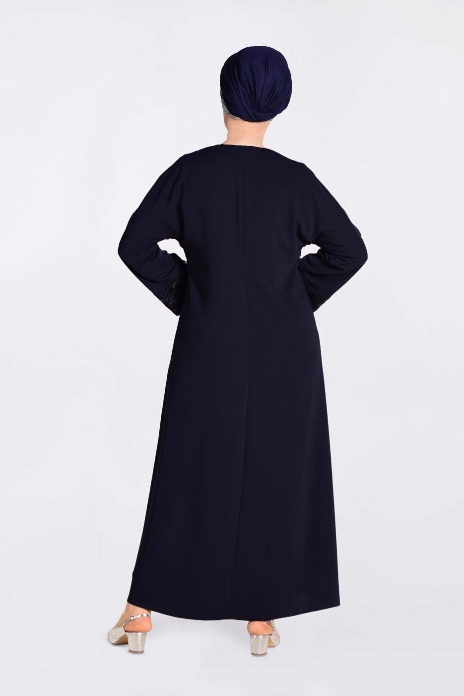 Tesettür giyim LACİVERT TAŞLI GÜPÜR DETAYLI FERMUARLI FERACE 8270 