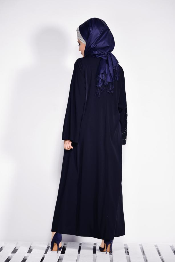 Tesettür giyim LACİVERT PUL İŞLEMELİ FERMUARLI FERACE T 8273 - TRENDTESETTÜR