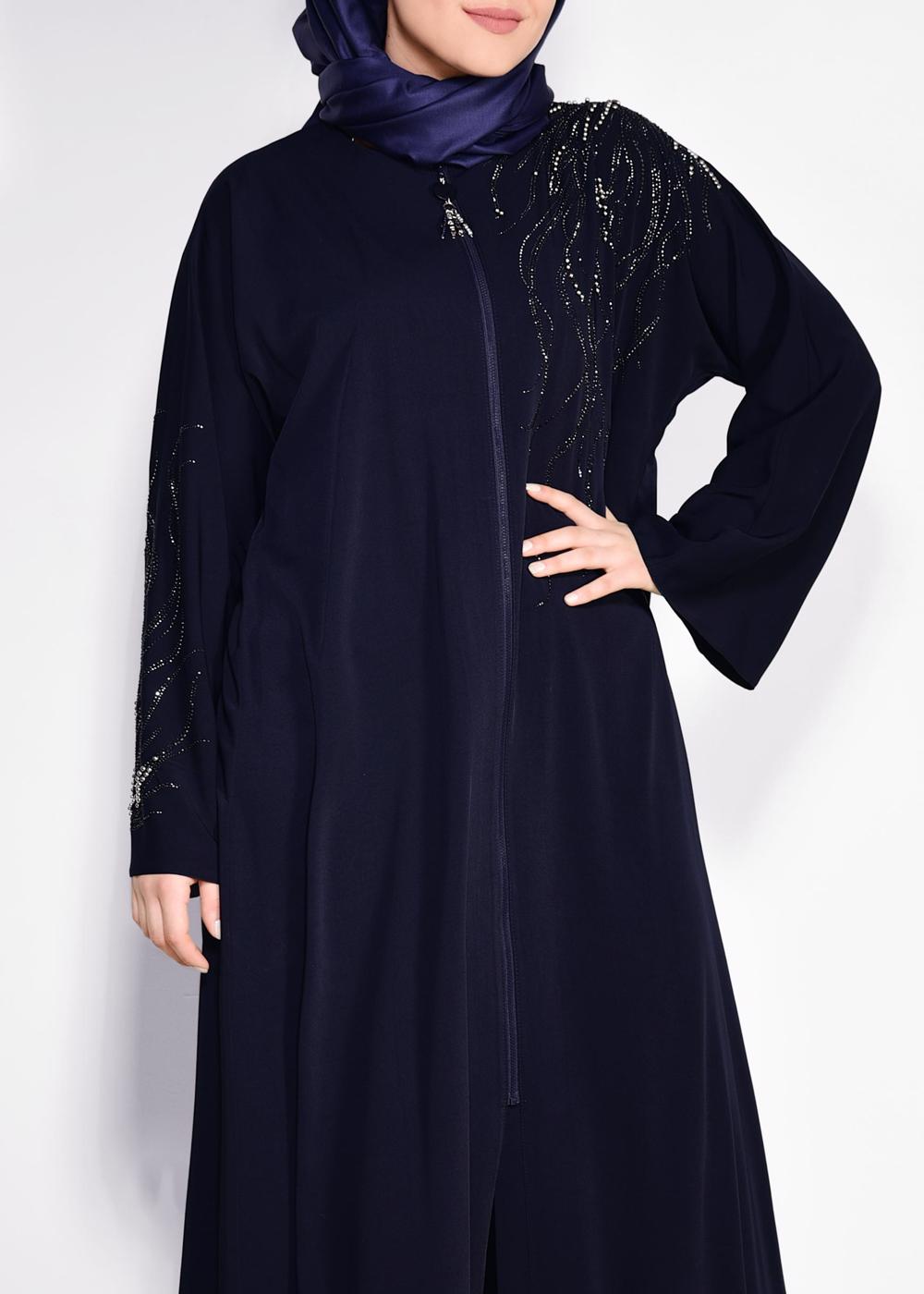 Tesettür giyim LACİVERT PUL İŞLEMELİ FERMUARLI FERACE T 8273