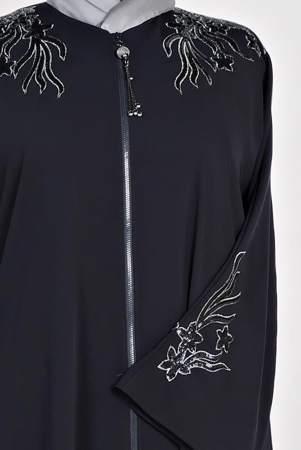 Tesettür giyim LACİVERT PUL PAYET İŞLEME DETAYLI FERACE 8279 - TRENDTESETTÜR