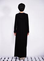 Tesettür giyim SİYAH KAPÜŞONLU GÜPÜR DETAYLI FERACE 8285 