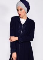Tesettür giyim LACİVERT KAPÜŞONLU GÜPÜR DETAYLI FERACE 8285 