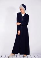 Tesettür giyim LACİVERT KAPÜŞONLU GÜPÜR DETAYLI FERACE 8285 