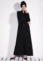 Tesettür giyim SİYAH HAKİM YAKA FERMUARLI FERACE 8297