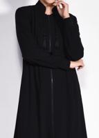Tesettür giyim SİYAH HAKİM YAKA FERMUARLI FERACE 8297