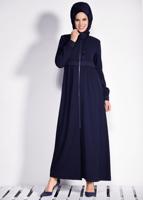 Tesettür giyim LACİVERT HAKİM YAKA FERMUARLI FERACE 8297 
