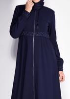 Tesettür giyim LACİVERT HAKİM YAKA FERMUARLI FERACE 8297 