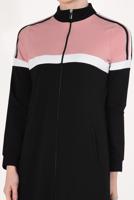 Tesettür giyim SİYAH ÇİFT RENKLİ BOYDAN FERMUARLI FERACE T 9438