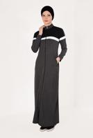 Tesettür giyim GRİ ÇİFT RENKLİ BOYDAN FERMUARLI FERACE T 9438
