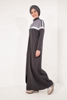 Tesettür giyim KAHVE ÇİFT RENKLİ BOYDAN FERMUARLI FERACE T 9438