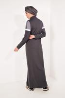 Tesettür giyim KAHVE ÇİFT RENKLİ BOYDAN FERMUARLI FERACE T 9438