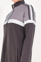 Tesettür giyim KAHVE ÇİFT RENKLİ BOYDAN FERMUARLI FERACE T 9438