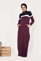 Tesettür giyim MÜRDÜM ÇİFT RENKLİ BOYDAN FERMUARLI FERACE T 9438