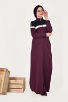 Tesettür giyim MÜRDÜM ÇİFT RENKLİ BOYDAN FERMUARLI FERACE T 9438