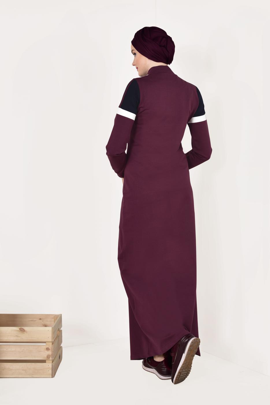 Tesettür giyim MÜRDÜM ÇİFT RENKLİ BOYDAN FERMUARLI FERACE T 9438
