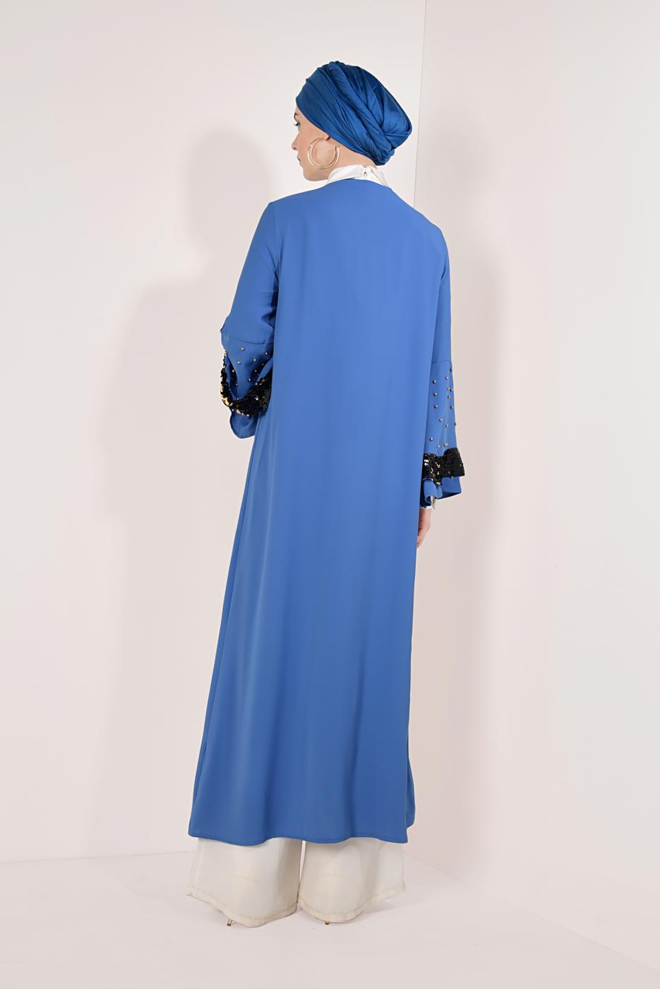 Tesettür giyim LACİVERT KOLLARI VE YAKASI PUL PAYETLİ CEKET T 03381 