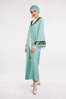 Tesettür giyim YEŞİL KOLLARI VE YAKASI PUL PAYETLİ CEKET T 03381 
