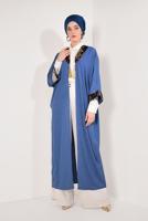 Tesettür giyim LACİVERT YAKASI VE KOLLARI PUL PAYETLİ UZUN CEKET T 10281