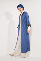 Tesettür giyim LACİVERT YAKASI VE KOLLARI PUL PAYETLİ UZUN CEKET T 10281